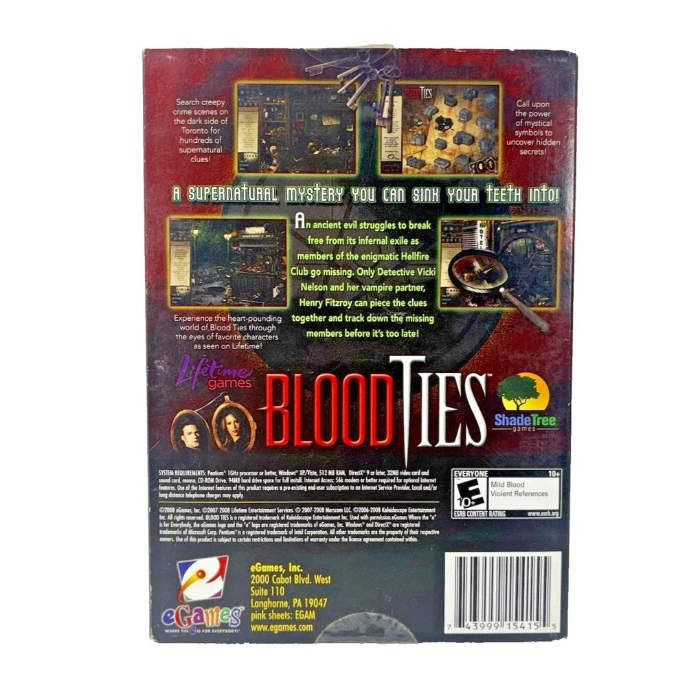 Blood Ties PC CD-ROM Vintage 2000 eGames PC Game Tested